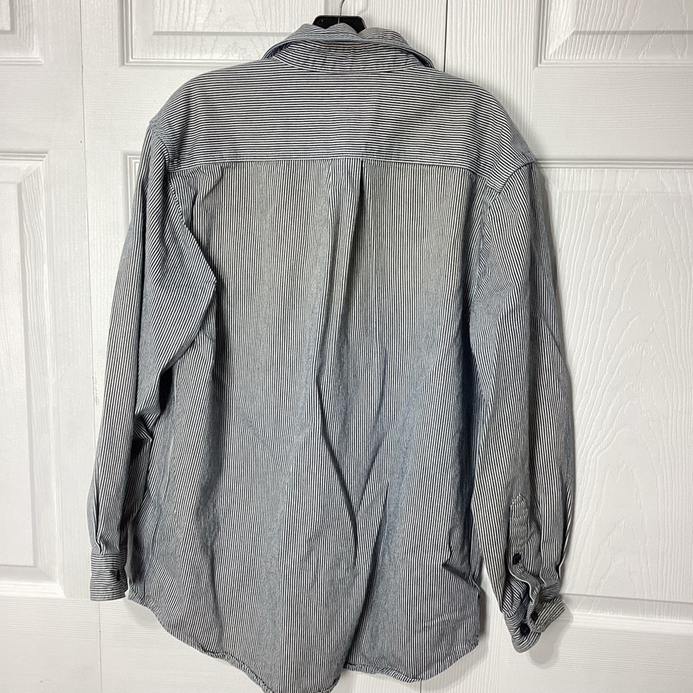 Vintage Carhartt Blue and White Striped Long Sleeve Work Shirt Logger Style M - Picture 3 of 8